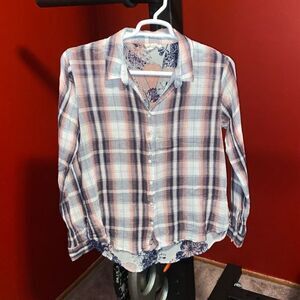 Plaid floral womens button up white crow